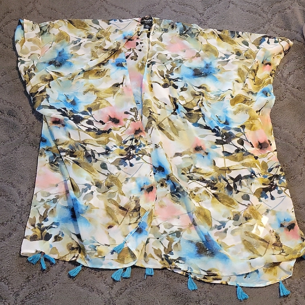 Cynthia Rowley Floral Watercolor Kimono in Blue, Pink & Olive